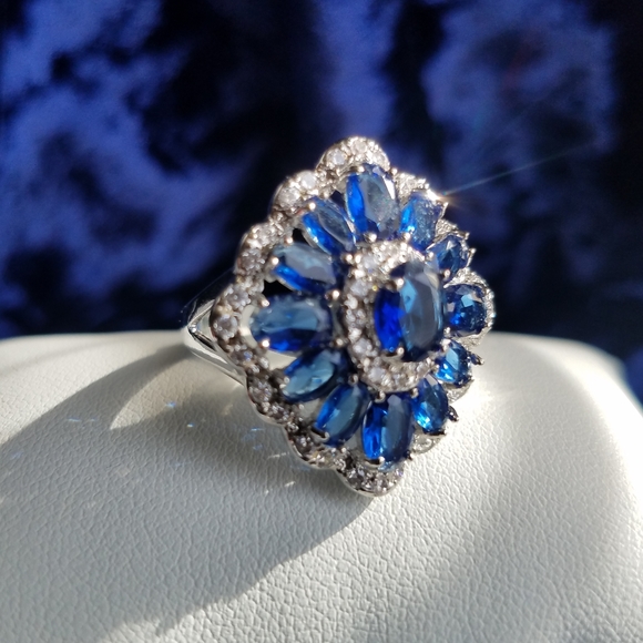 Swarovski Elements Blue Sapphire 925 Sterling Silver Statement Earrings NEW - Picture 6 of 9